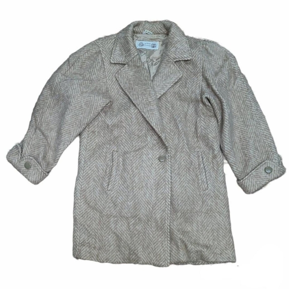 Vintage Saxton Hall 100% Virgin Wool Herringbone 3/4 Length Sleeves Lined Jacket - Picture 1 of 7